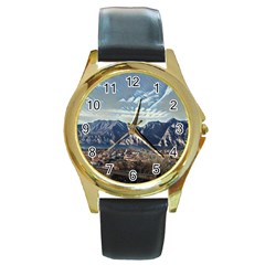 Lake In Italy Round Gold Metal Watch by ConteMonfrey