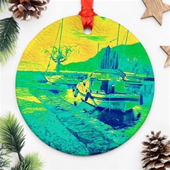 Blue And Green Boat Modern  Ornament (round) by ConteMonfrey