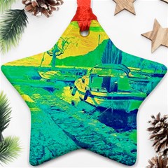 Blue And Green Boat Modern  Ornament (star) by ConteMonfrey