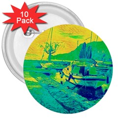 Blue And Green Boat Modern  3  Buttons (10 Pack)  by ConteMonfrey