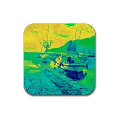 Blue And Green Boat Modern  Rubber Coaster (square) by ConteMonfrey