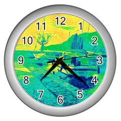 Blue And Green Boat Modern  Wall Clock (silver) by ConteMonfrey