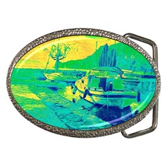 Blue And Green Boat Modern  Belt Buckles by ConteMonfrey