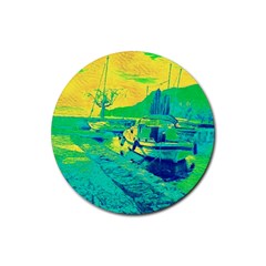 Blue And Green Boat Modern  Rubber Round Coaster (4 Pack) by ConteMonfrey