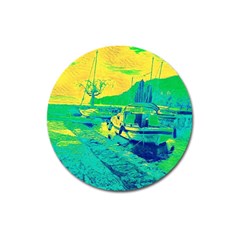 Blue And Green Boat Modern  Magnet 3  (round) by ConteMonfrey