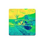 Blue and green boat modern  Square Magnet Front