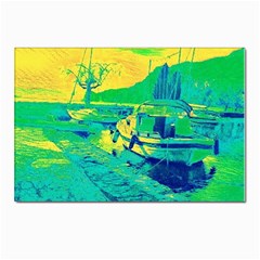 Blue And Green Boat Modern  Postcard 4 x 6  (pkg Of 10) by ConteMonfrey