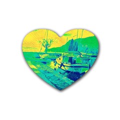 Blue And Green Boat Modern  Rubber Heart Coaster (4 Pack) by ConteMonfrey