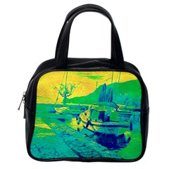 Blue And Green Boat Modern  Classic Handbag (one Side) by ConteMonfrey