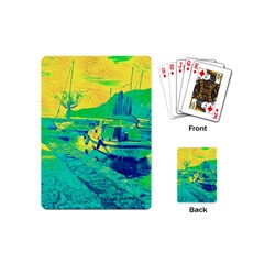 Blue And Green Boat Modern  Playing Cards Single Design (mini)