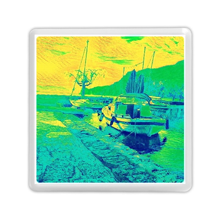 Blue and green boat modern  Memory Card Reader (Square)