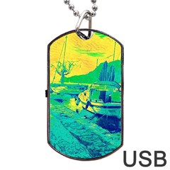 Blue And Green Boat Modern  Dog Tag Usb Flash (one Side) by ConteMonfrey