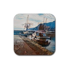 Boats On Gardasee, Italy  Rubber Coaster (square) by ConteMonfrey