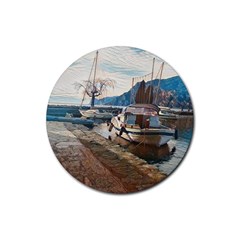 Boats On Gardasee, Italy  Rubber Round Coaster (4 Pack) by ConteMonfrey