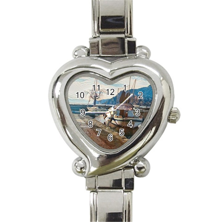 Boats on Gardasee, Italy. Heart Italian Charm Watch