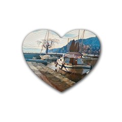 Boats On Gardasee, Italy  Rubber Coaster (heart) by ConteMonfrey