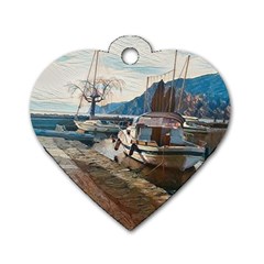 Boats On Gardasee, Italy  Dog Tag Heart (two Sides) by ConteMonfrey