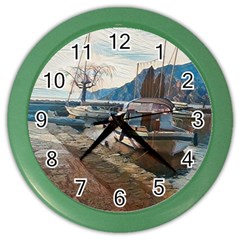 Boats On Gardasee, Italy  Color Wall Clock by ConteMonfrey