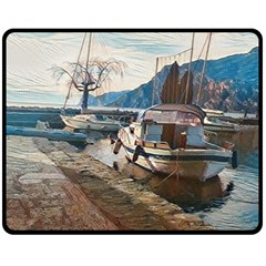 Boats On Gardasee, Italy  One Side Fleece Blanket (medium) by ConteMonfrey