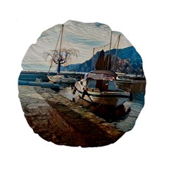 Boats On Gardasee, Italy  Standard 15  Premium Flano Round Cushions by ConteMonfrey