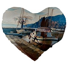 Boats On Gardasee, Italy  Large 19  Premium Flano Heart Shape Cushions by ConteMonfrey