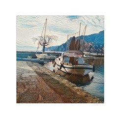 Boats On Gardasee, Italy  Square Satin Scarf (30  X 30 ) by ConteMonfrey