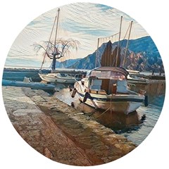 Boats On Gardasee, Italy  Wooden Bottle Opener (round) by ConteMonfrey