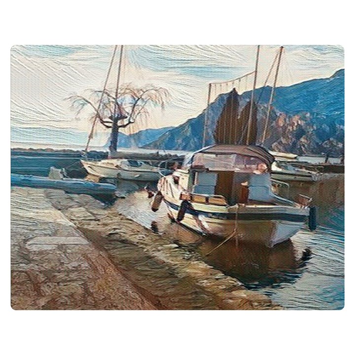 Boats on Gardasee, Italy. One Side Premium Plush Fleece Blanket (Medium)