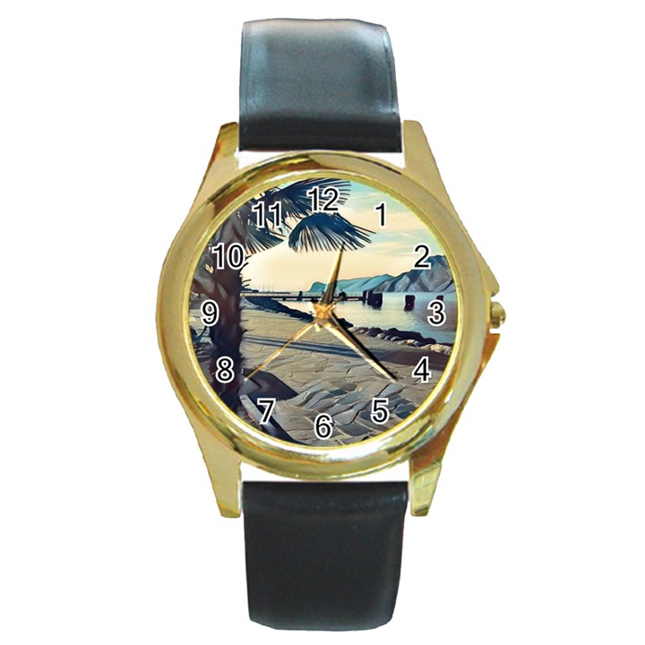 A walk on Gardasee, Italy. Round Gold Metal Watch