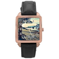 A Walk On Gardasee, Italy  Rose Gold Leather Watch  by ConteMonfrey