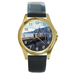 Pier On The End Of A Day Round Gold Metal Watch by ConteMonfrey