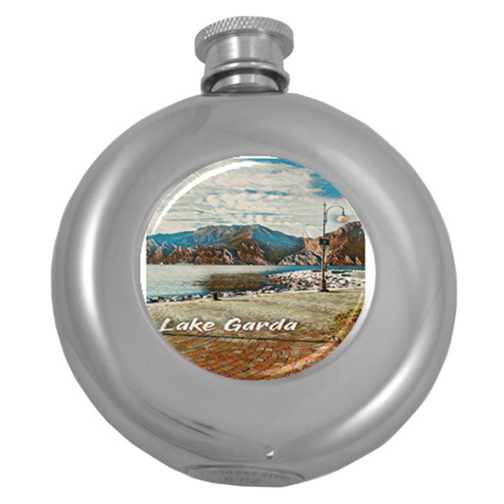 Calm Day On Lake Garda Round Hip Flask (5 oz)