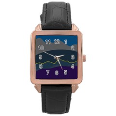 Abstract Landscape Art Design Pattern Water Rose Gold Leather Watch 