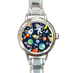 Space Galaxy Seamless Background Round Italian Charm Watch