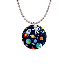 Space Galaxy Seamless Background 1  Button Necklace by Jancukart