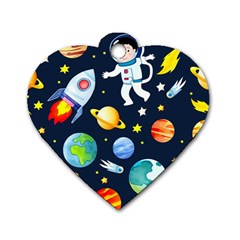 Space Galaxy Seamless Background Dog Tag Heart (two Sides)