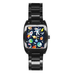 Space Galaxy Seamless Background Stainless Steel Barrel Watch