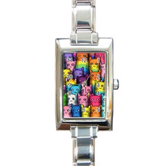 Cats Cat Cute Animal Rainbow Pattern Colorful Rectangle Italian Charm Watch