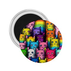 Cats Cat Cute Animal Rainbow Pattern Colorful 2.25  Magnets