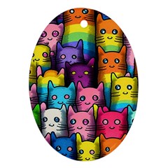 Cats Cat Cute Animal Rainbow Pattern Colorful Ornament (Oval)