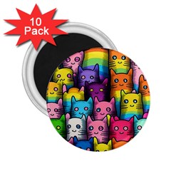 Cats Cat Cute Animal Rainbow Pattern Colorful 2.25  Magnets (10 pack) 