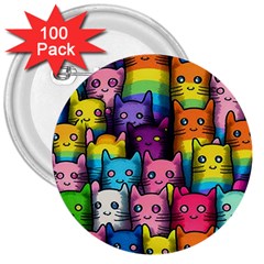 Cats Cat Cute Animal Rainbow Pattern Colorful 3  Buttons (100 pack) 