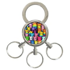 Cats Cat Cute Animal Rainbow Pattern Colorful 3-Ring Key Chain