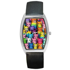 Cats Cat Cute Animal Rainbow Pattern Colorful Barrel Style Metal Watch