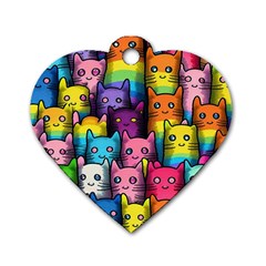 Cats Cat Cute Animal Rainbow Pattern Colorful Dog Tag Heart (One Side)