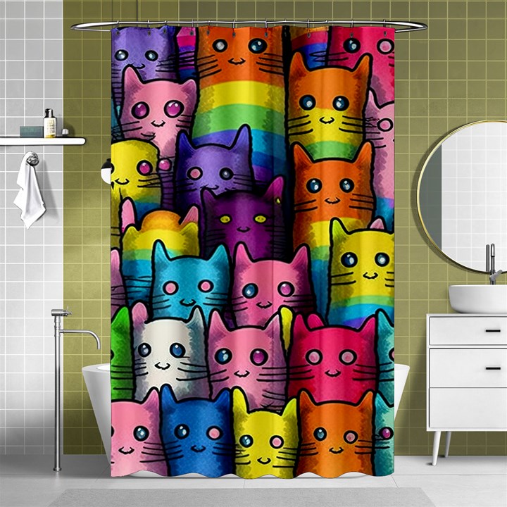 Cats Cat Cute Animal Rainbow Pattern Colorful Shower Curtain 48  x 72  (Small) 