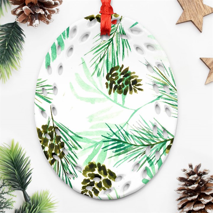 Watercolor Pattern Winter Ornament (Oval Filigree)