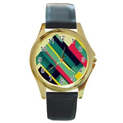 Pattern Abstract Geometric Design Round Gold Metal Watch