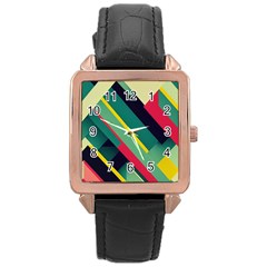 Pattern Abstract Geometric Design Rose Gold Leather Watch 