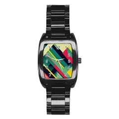 Pattern Abstract Geometric Design Stainless Steel Barrel Watch